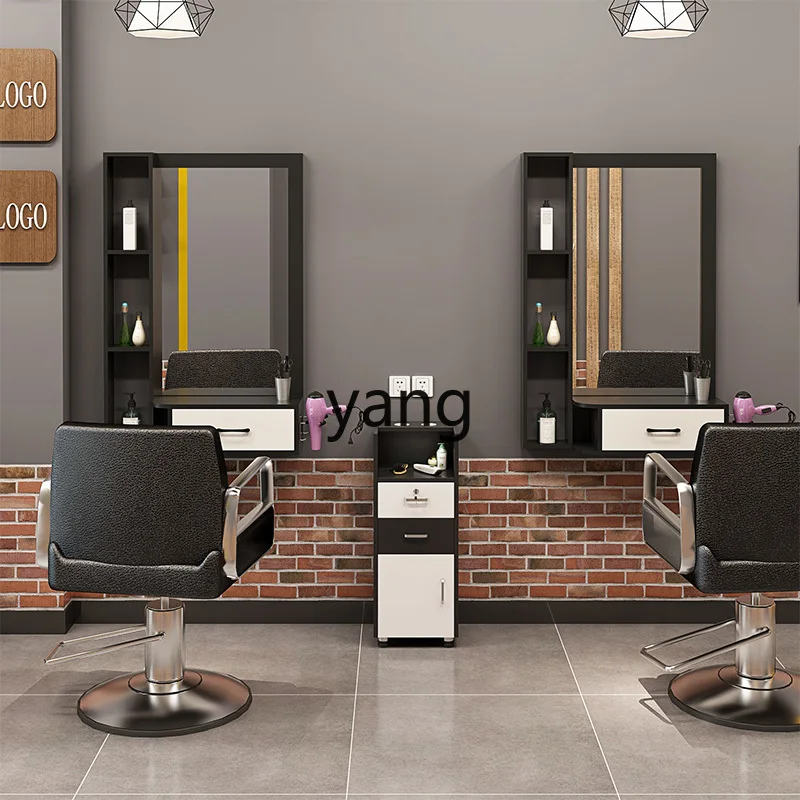 Yjq barber shop mirror table, hair salon cabinet, integrated wall-mounted wall-mounted wall-decorated mirror table