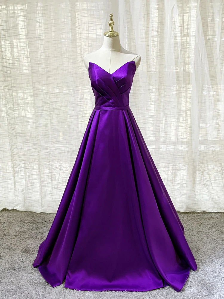 

GUXQD Purple A-Line Evening Dresses Women Pleat V-Neck Prom Party Gowns Formal Vestido De Fiesta robes de soirée Abendkleider