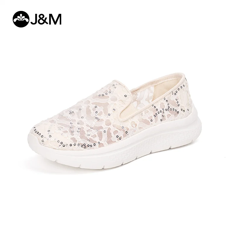 J & m-sapatos casuais de malha respirável para mulheres, tênis plataforma, slip-on, branco, preto, esportes, caminhadas, primavera e verão