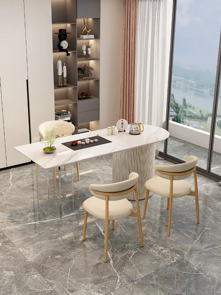 Simple modern cream style household slate balcony tea table and chair combination light luxury high-end tea tray integrated