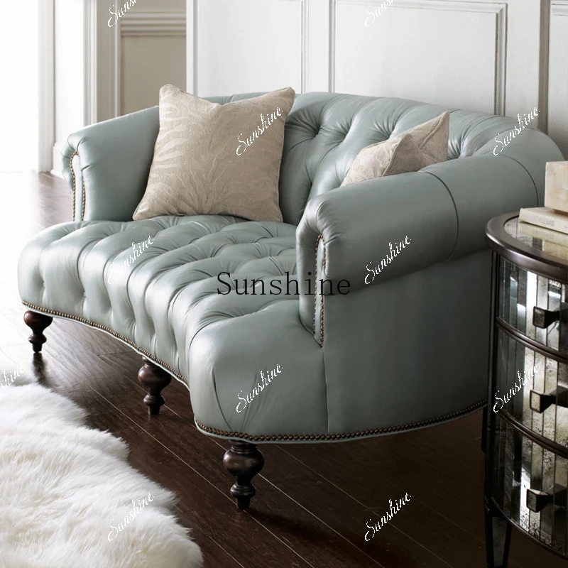 Modern simple curved double leather/fabric rivet sofa size apartment high-end  FT