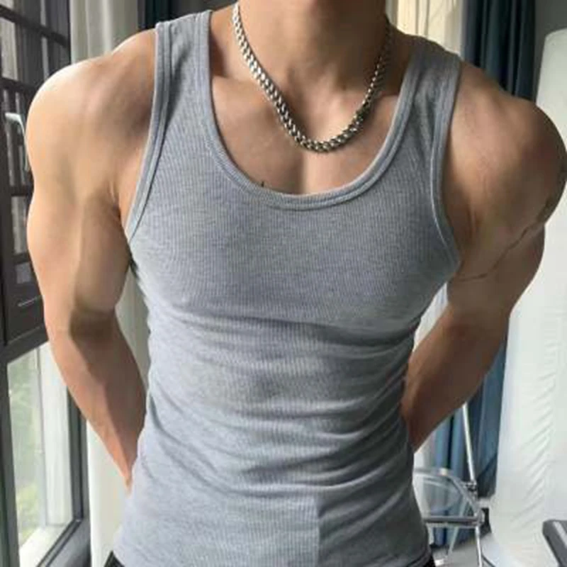  Heavyweight Ribbed Vest American Training Base Layer Quick-Dry Wide-Should Base Layer Sleeveless Tank Top Tight Sports Vest