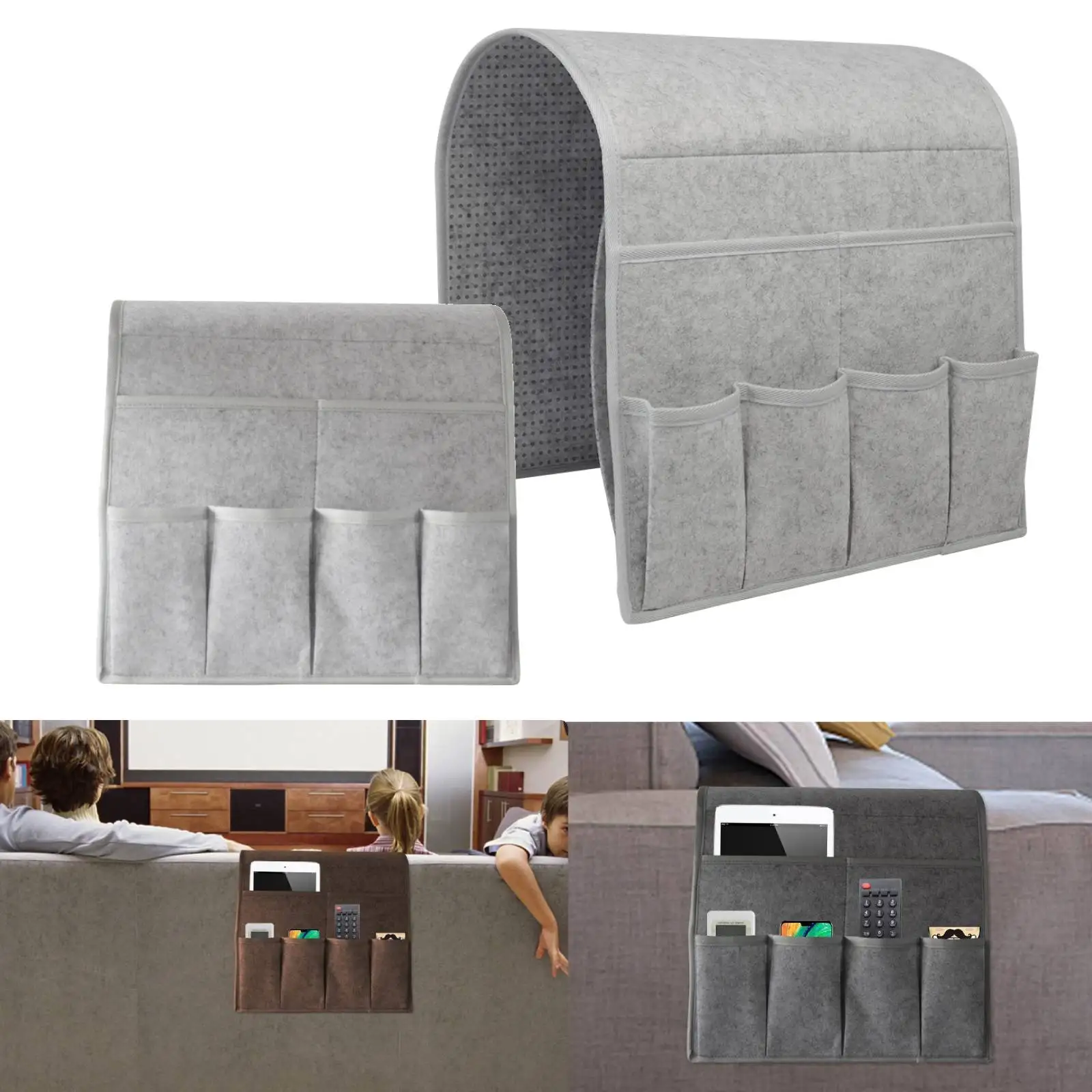 Sofa Armrest Organizer Hang Bag Non Slip Couch Caddy with 7 Pockets Sofa Arm Chair Caddie for Magazine Tablet Phone Chocolate