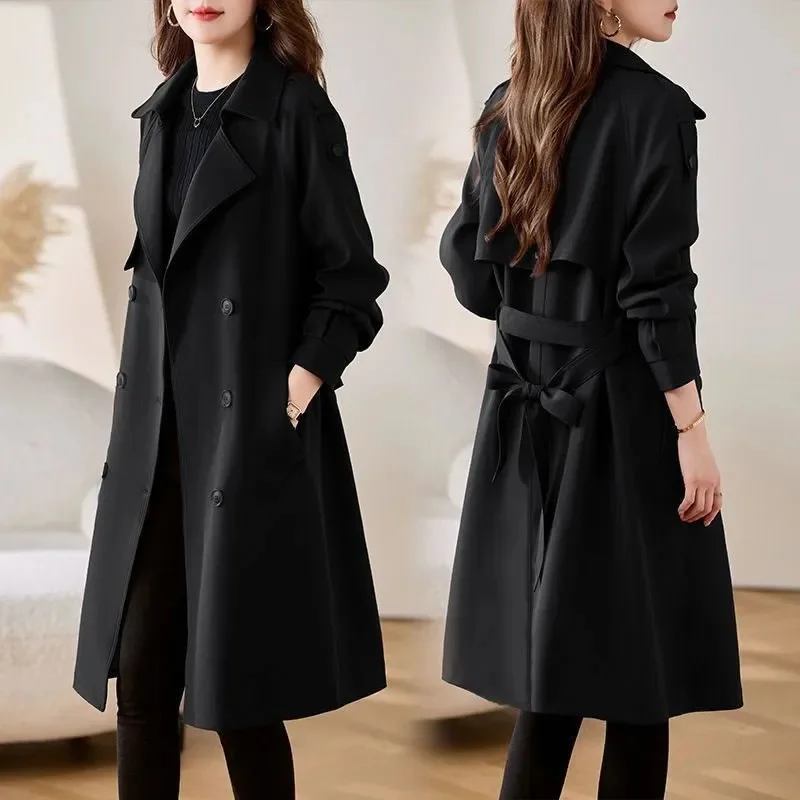 Manteau long à double boutonnage pour femmes, coupe-vent monochrome, manteau de bureau pour dames, nouvelle mode, printemps, automne, 2025