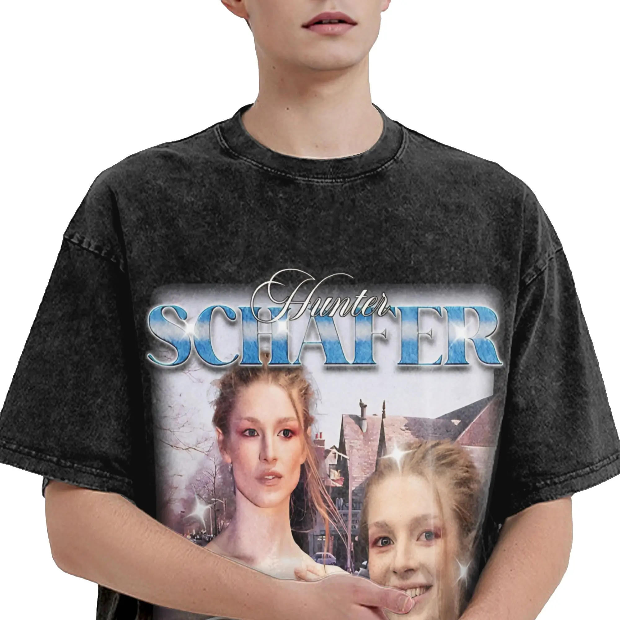 Graphic Printed Hunter Schafer 90s Bootleg Style  Washed T Shirts Outfit Harajuku T-Shirts  Men Women Tees