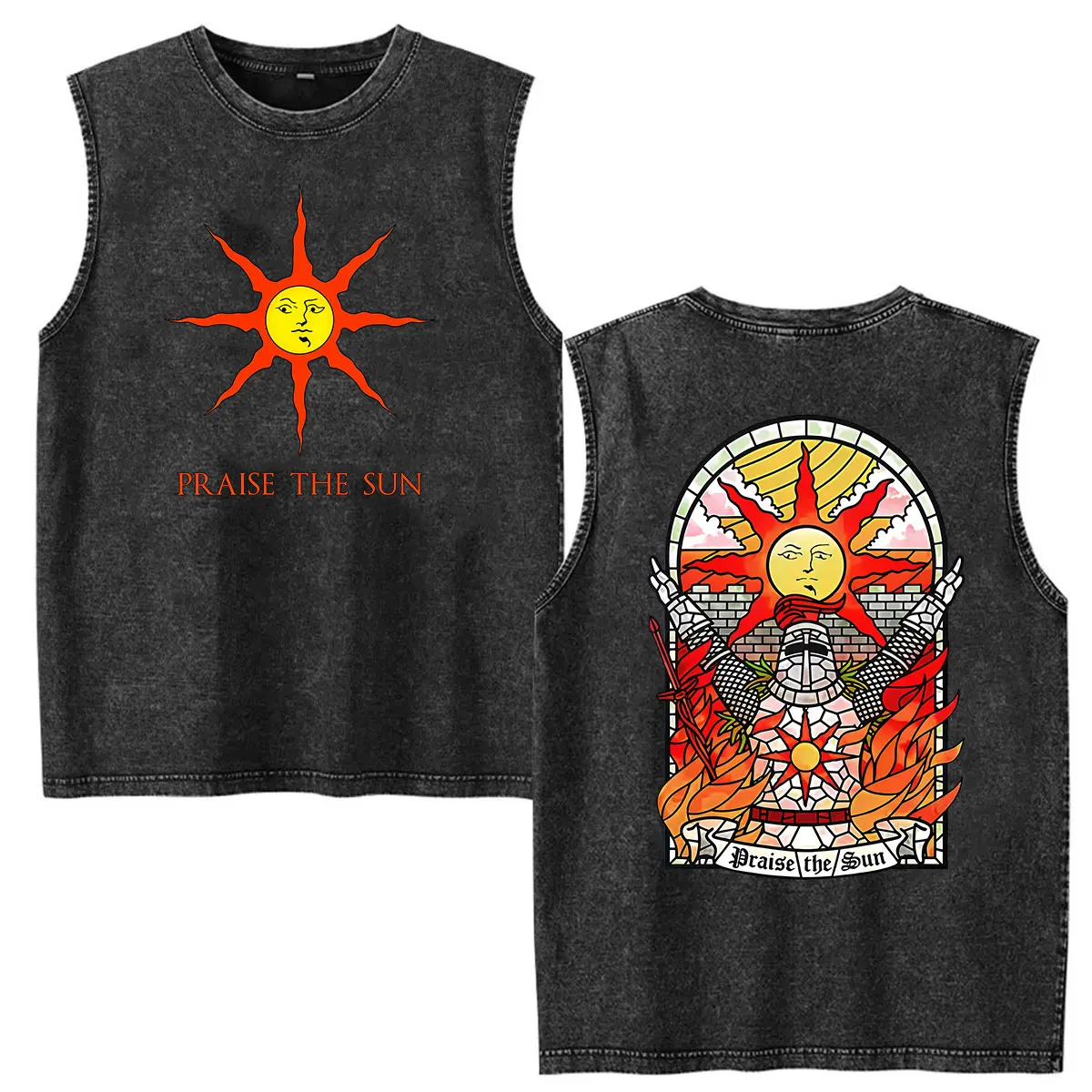 2026 Game Dark Souls Praise The Sun Washed Vest T Shirt Men's Summer Fashion Vintage Oversized T-shirt Tank Top 100% Cotton Tees