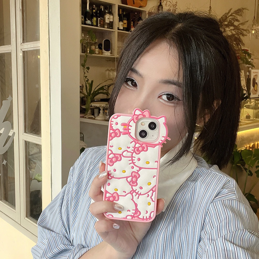 Funda de teléfono de dibujos animados Kawaii Sanrios Hello Kitty para iPhone 15 14 13 12 11 Pro Max, funda trasera de silicona suave resistente a