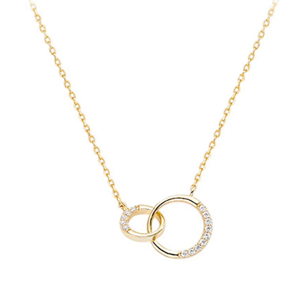 

Women Girls Shiny Round Double Circle Zircon Circle Pendants Silver Color Jewelry Choker Clavicle Chains Necklaces