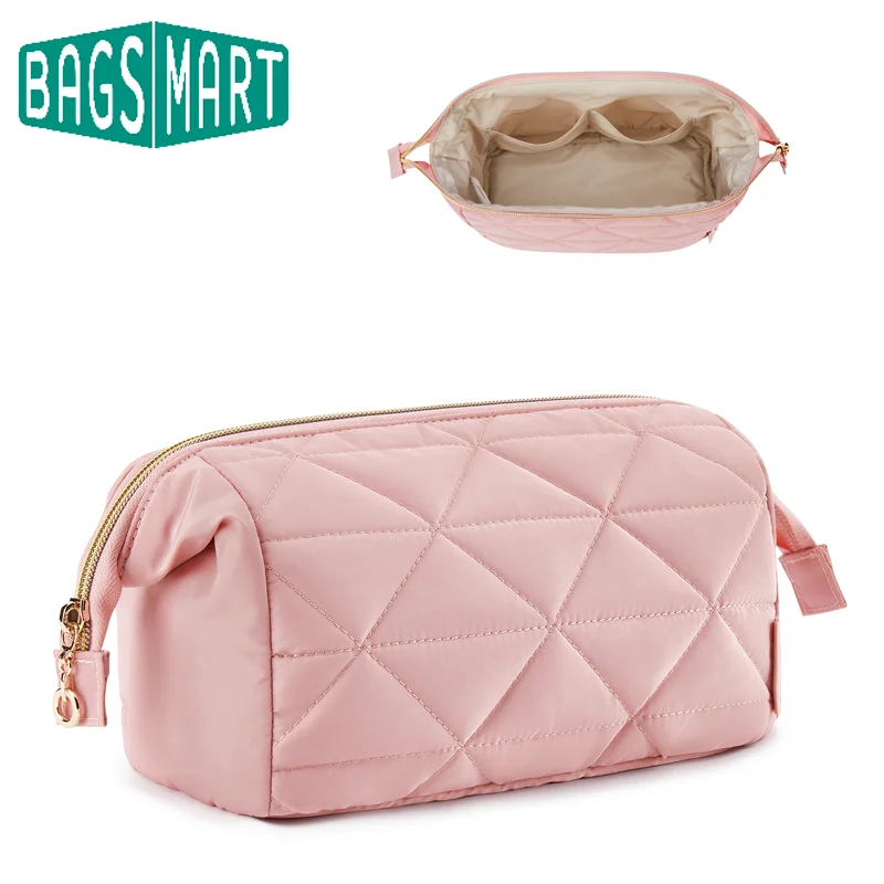 

BAGSMART Makeup Organizer Bag Wide-open Cosmetic Bag Puffy Padded Make Up Case for Essentials Toiletries Accessories Brushes