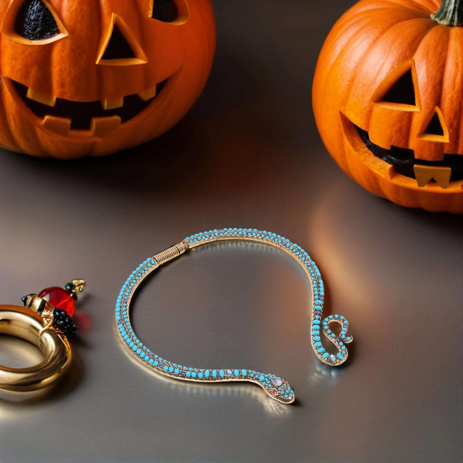 

Alloy Necklace Retro Jewelry Unique Choker for Women Special Occasion Pendant Turquoise Chain Snake Snake-shaped