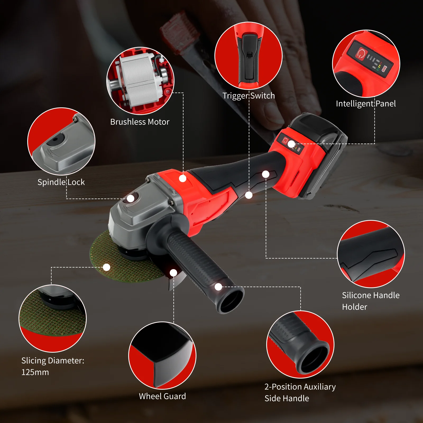 Cordless Angle Grinder para Milwaukee, Brushless Metal Grinder Polimento Máquina de corte, 18V Bateria, 125mm, 7000RPM, sem bateria
