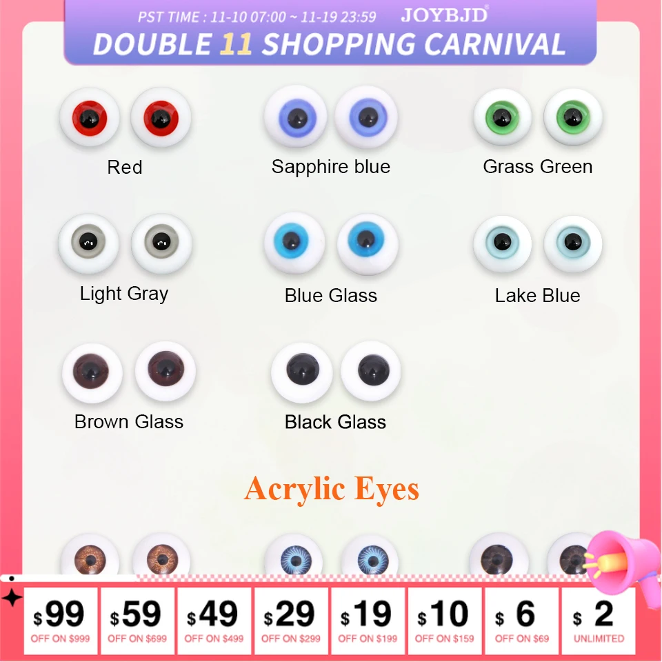 

Глаза для шарнирной куклы, акриловые безопасные глаза для игрушек животных, 1/3, 1/4, 1/6, 1/8, 6, 8, 10, 12, 14, 16, 18 мм, аксессуары для шарнирных кукол