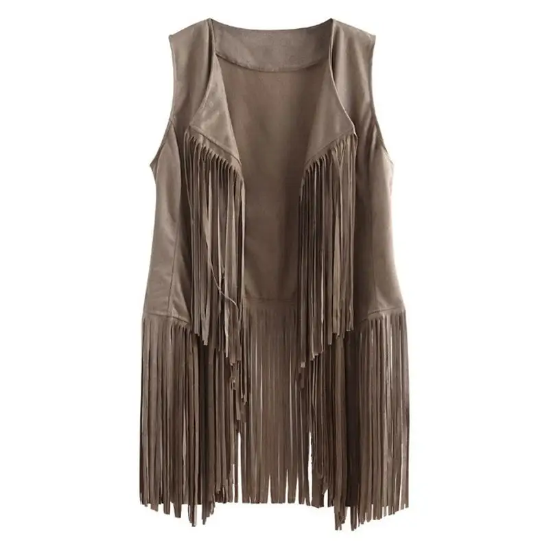 

Tassel Trim Women's Vest Long Sve Mid-Length Buttonl Coat Faux Fur No Brand Winter Faion Ladies' Outerwear