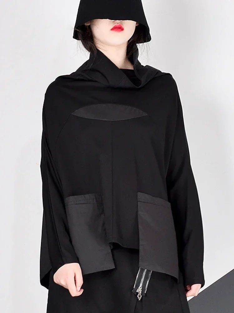 Xitao-女性用パッチワークポケットTシャツ,スタンドカラー,ストリートウェア,カジュアル,ブラック,韓国夏,lyh2877