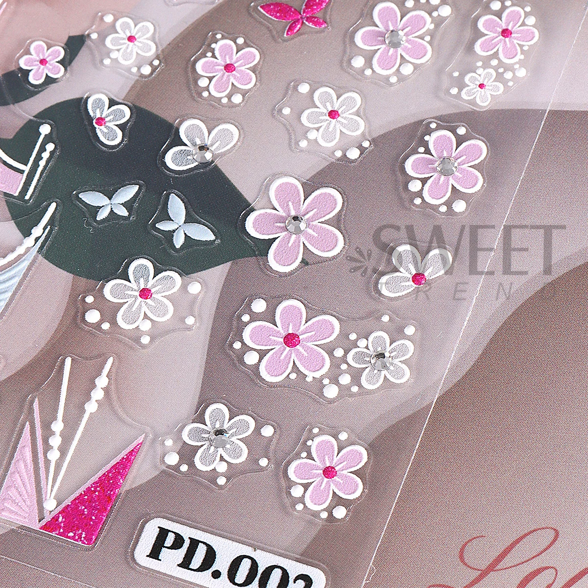 1/3pcs French Simple Painting Flower Nail Art Sticker With Rhinestone Glitter Oblique French Line Geometry Decals Manicure Foils