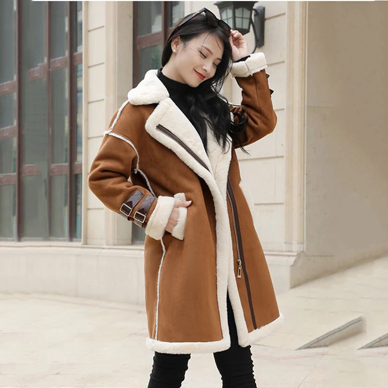 Cotton-Padded Jacket Women\'s Long Winter 2023 Korean Imitation Lamb Fur Coat Fur One Deerskin Velvet Padded Outwear Female Tide