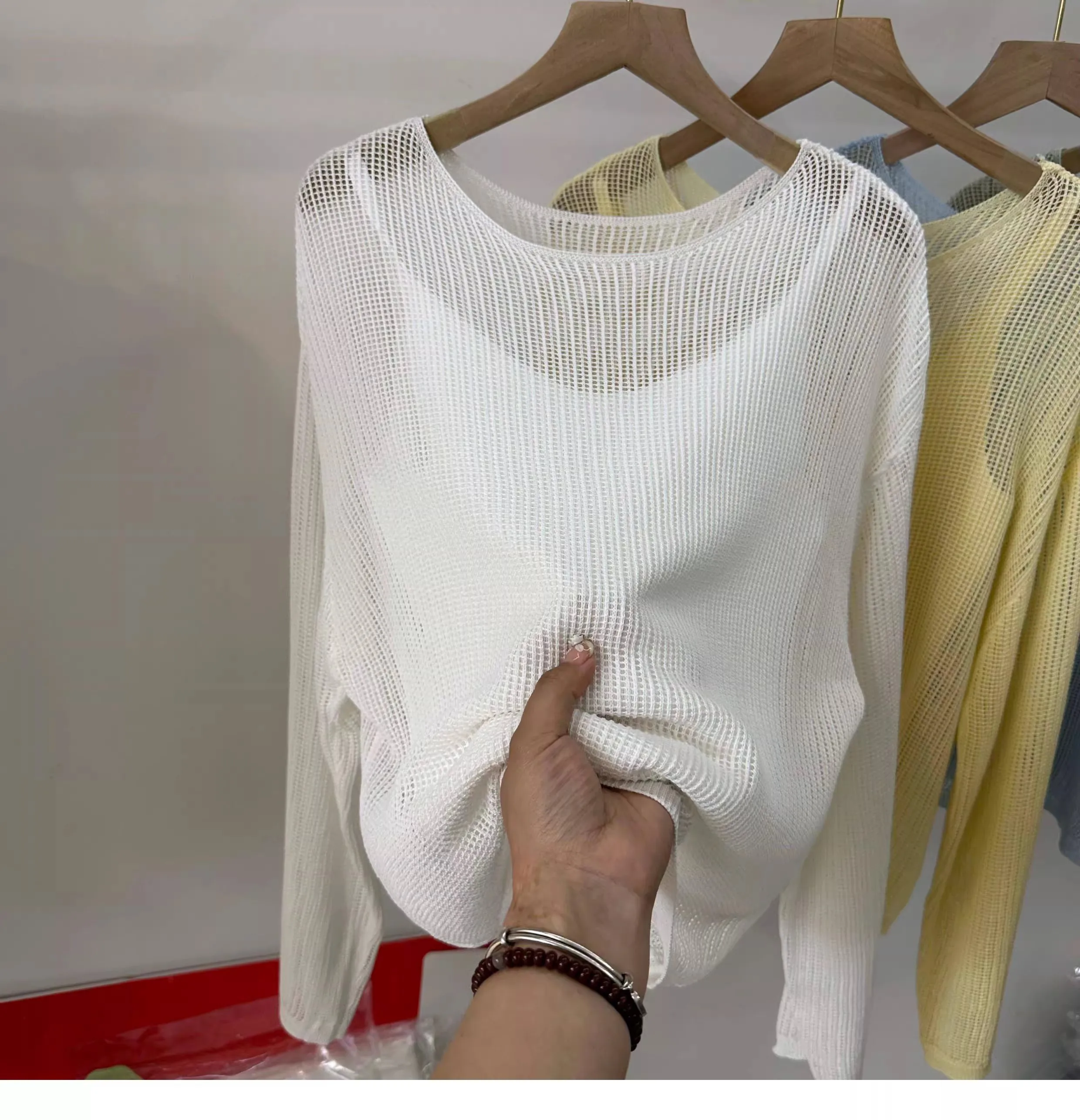 Ausgehöhlte Langarm-Strickbluse 2026 – Neues Sommer-Sonnenschutz-Cover-Up und figurfreundliches zweiteiliges Cami-Set – Detail 15