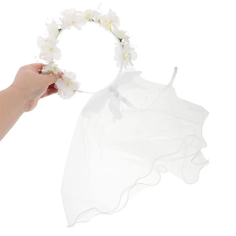 

2Pcs Bridal Veil Headpiece Princess Crown Bow Flower Design Wedding Accessories Bridal Flower Crown Headband for Women Wedding