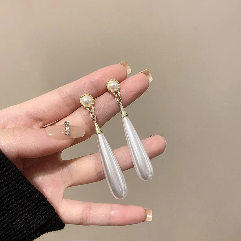 New Long Water Droplet Dangle Earrings for Women Wedding Party Elegant Imitation Pearl Drop Earrings Trendy Retro Jewelry Gift