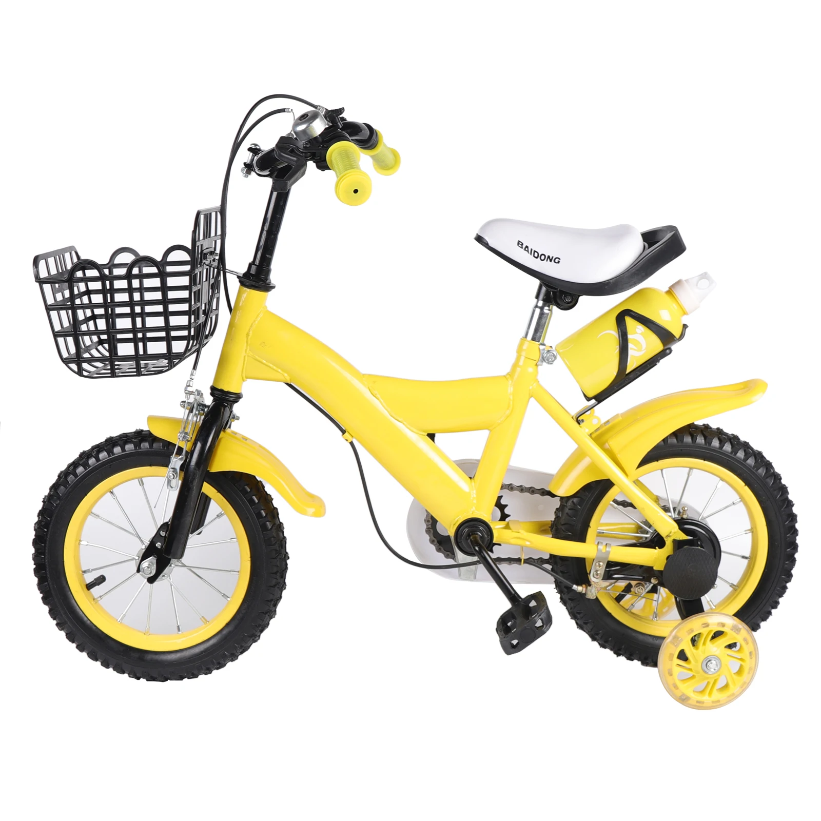 12 inch Yellow Children Bicycle Child Outdoor Bicycle With Training Wheels for 3-6 Years Old Boy/Girls Kids Bike Durable