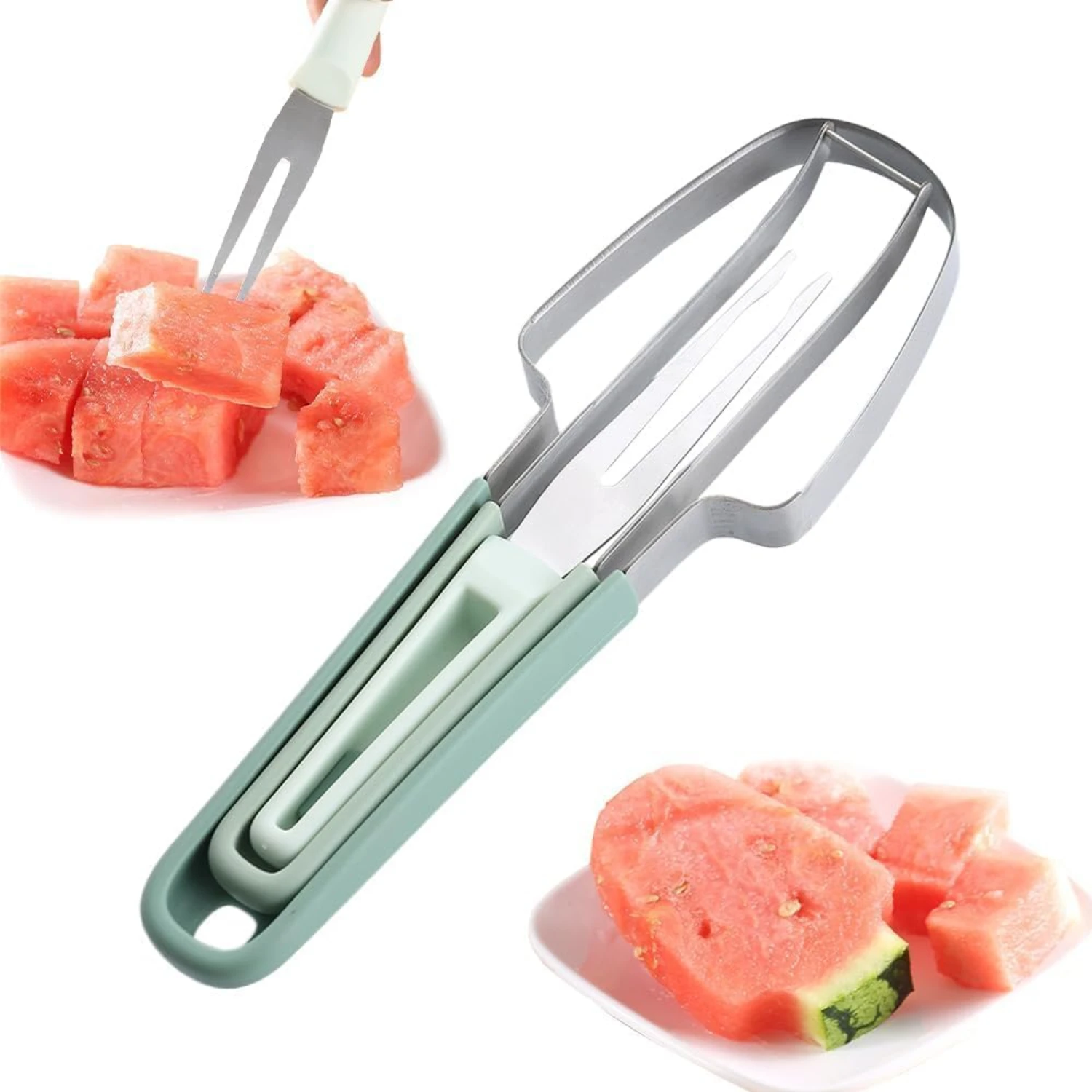 

-in-1 Watermelon Fork Slicer ，2024 New Stainless Steel Watermelon Slicer Tool Melon Portability Fruit Fork for Camping Gad