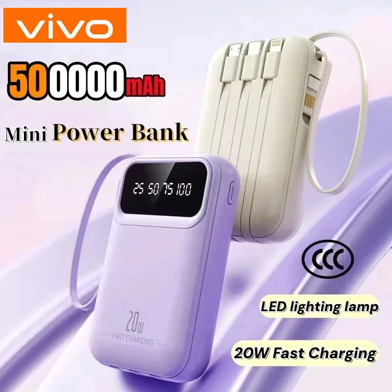 

Внешний аккумулятор VIVO 500000 мАч, портативный, большой емкости, супербыстрая зарядка, со встроенными 4 проводами для iPhone и Huawei, модель 2026