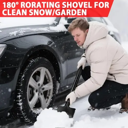 

Winter Car Roadside Emergency Set Featuring Jumper Cables, Rotating Snow Shovel, First Aid Supplies And Safety Tools For