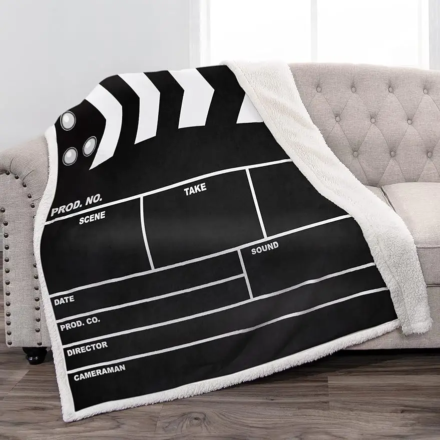 Movie Clapboard Print Throw Blanket Black Blanket Soft Warm Ligtweight Durable Cozy for Movie Lover