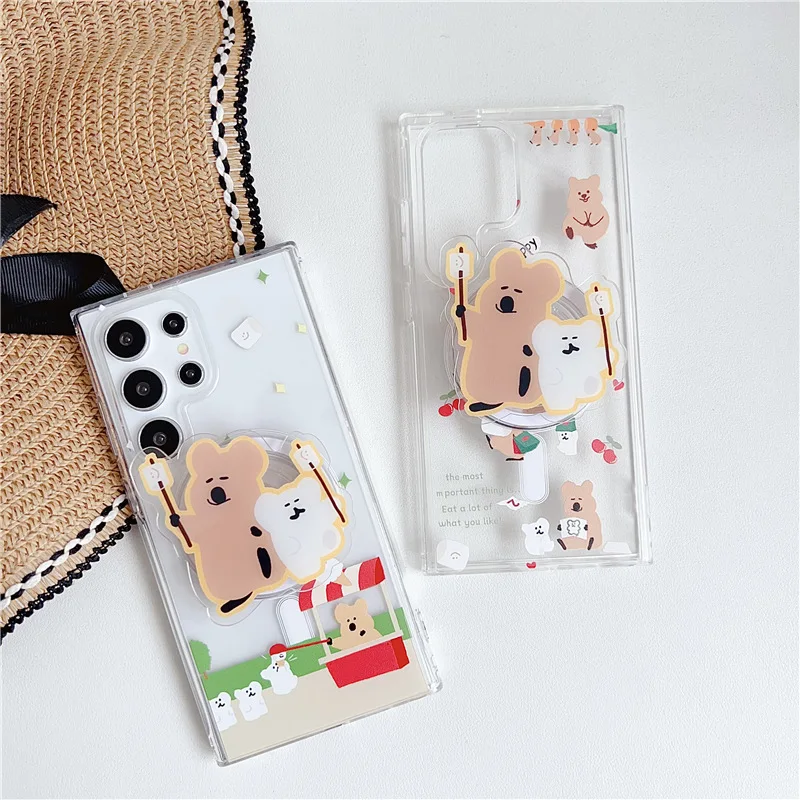 

Cute Cartoon Bear Acrylic Magsafe Case for Samsung Galaxy S23 24 S23+ S23Ultra S24Plus S24Ultra Cover Protective Shell