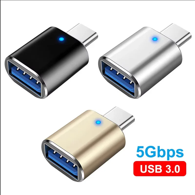 

USB 3.0 типа C в USB-конвертер OTG-адаптер для мобильных телефонов Macbook Air Pro Lenovo Dell Samsung Xiaomi со светодиодной подсветкой USB-C OTG-разъем