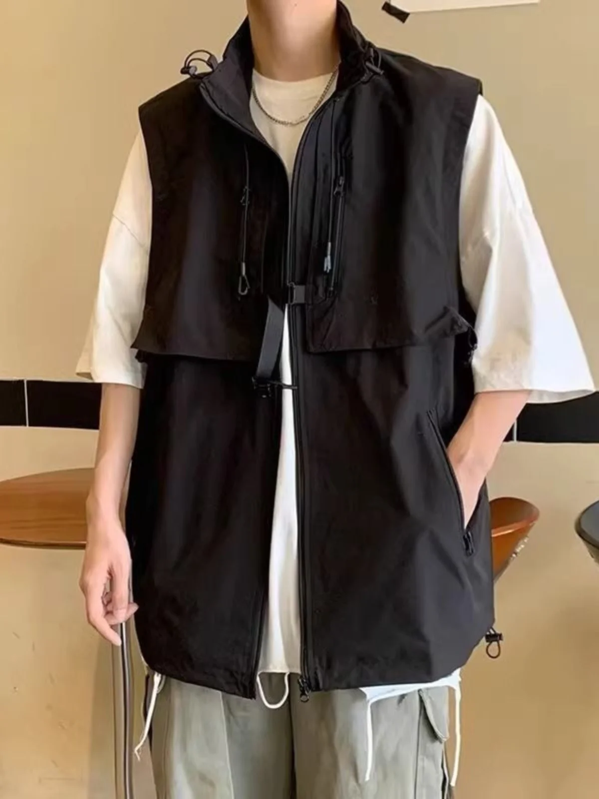 

Мужской летний легкий свободный повседневный топ-жилет в японском ретро-стиле, размер 300, с высоким воротником на молнии