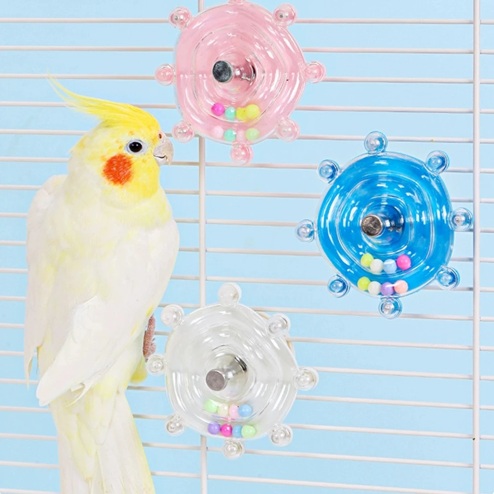Juguete giratorio para jaulas de pájaros, para periquitos y cacatúas, juguete interactivo con sonajero, juguete masticable para canarios, se monta en la jaula