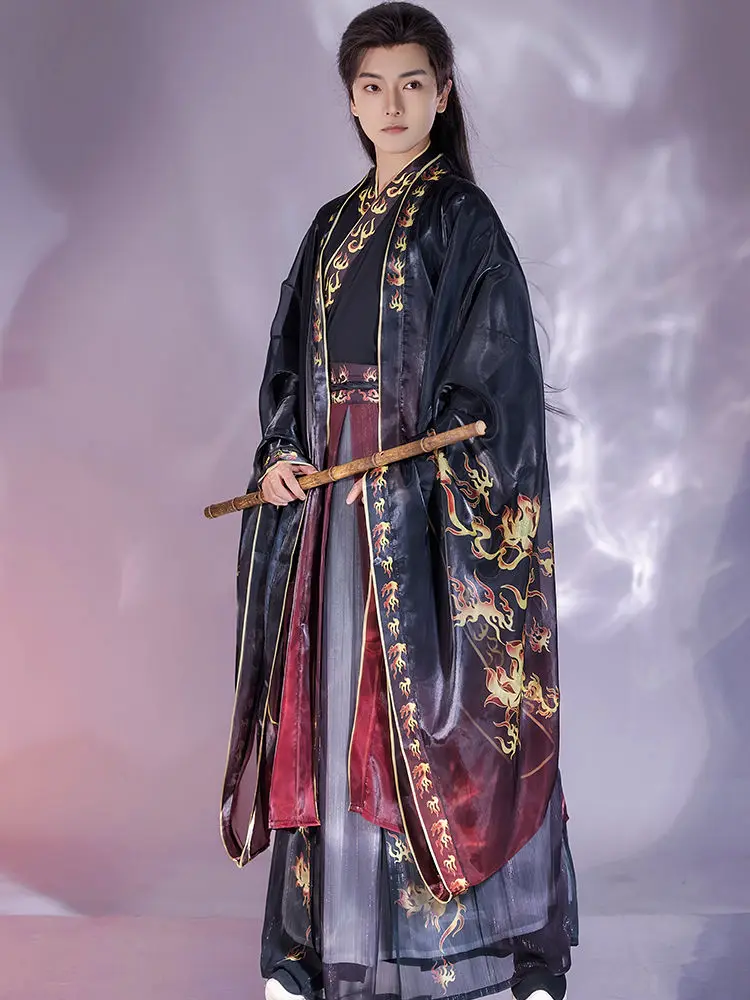 

Hanfu Men's Cross Collar Waist Length Ru Skirt Large Sleeve Shirt Chinese silk robe ancient knight hanfu men hanfu Dance dress