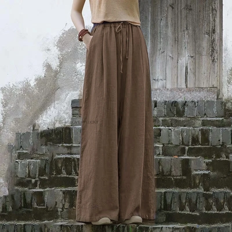 Chinese Style Cotton And Linen Casual Pants Wide Leg Loose Fit Slimming Cotton Linen Comfortable Pants Autumn New Chinese Pants