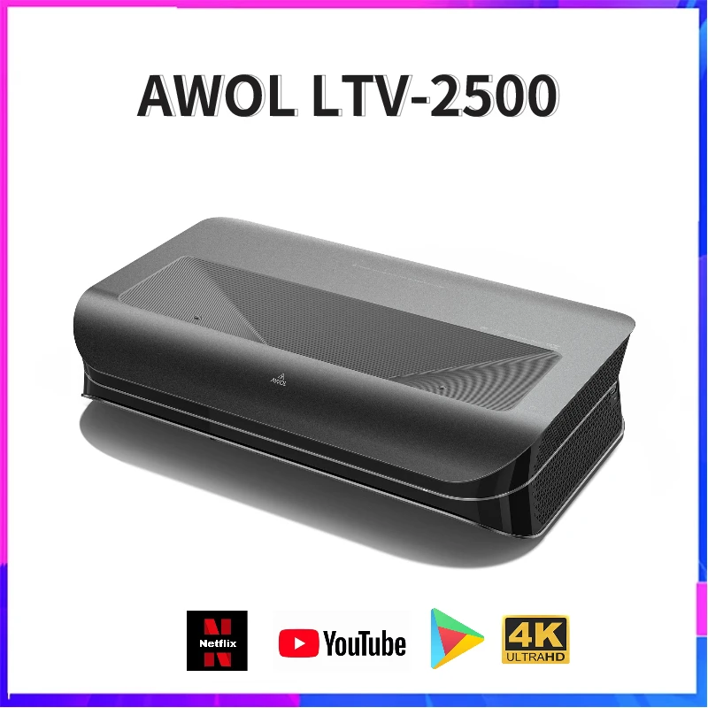 AWOL Vision LTV-2500 Ultra Short Throw Projector 2600 ANSI MEMC 4K DLP Laser Beamer with NP 100 Inch Screen Bundles