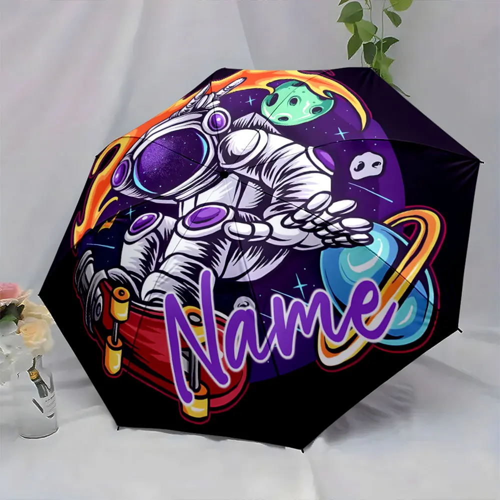 Custom Name Astronaut Adventure Umbrella Design 8 Iron Ribs Folding Umbrella Auto-Open Fashionable Sunshade Deluxe Gift