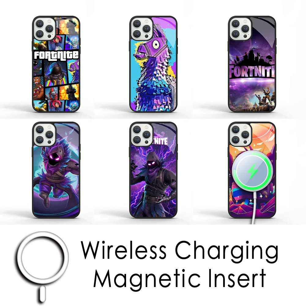 Cartoon B-Battle-R-Royales-F-FortniteS Phone Case For IPhone 11 12 13 14 15 Plus Pro Max Mirror Acrylic Cover For Magsafe