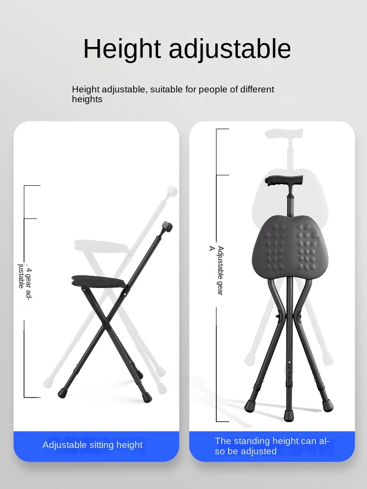 Lo sgabello della stampella il deambulatore antiscivolo per anziani pieghevole e portatile sit on The dual-purpose cane chair walking aid con sedile