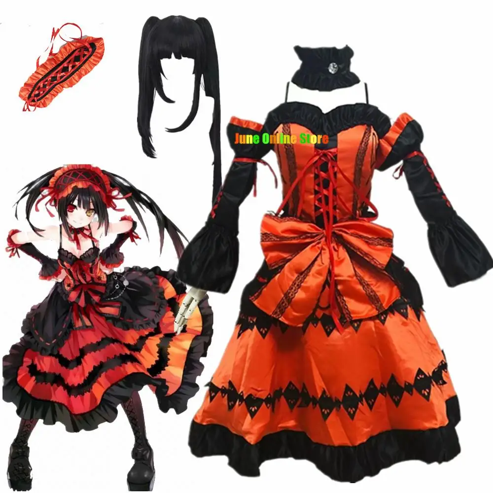 

Anime DATE A LIVE Tokisaki Kurumi Cosplay Costume Wig Fancy Gothic Lolita Princess Dress Women Nightmare Halloween Party Outfit