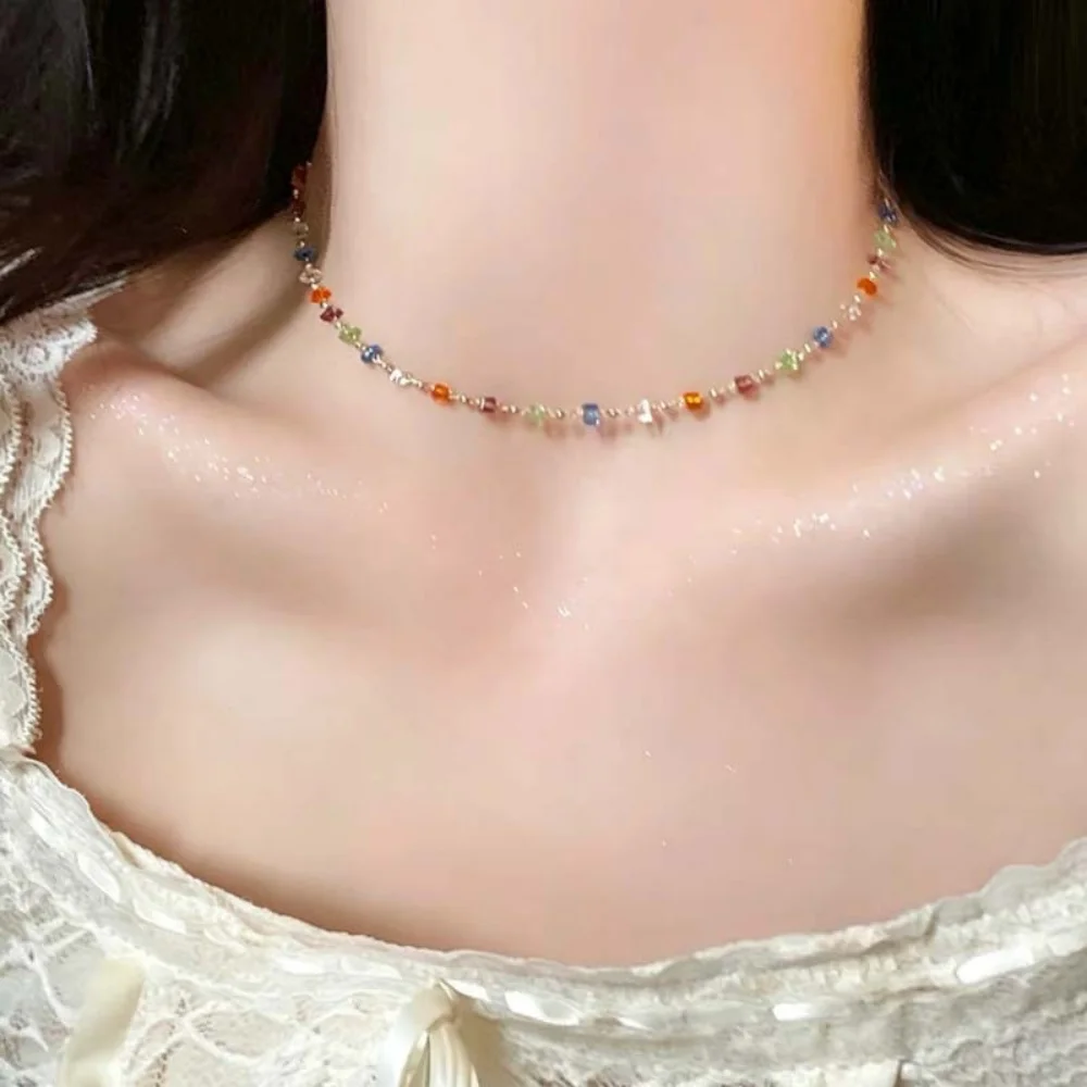 Böhmische Bunte Acryl-Kristallperlen-Quasten-Choker-Halskette Einfacher Trend Handgefertigte Perlenkette für Frauen Geschenk-Schmuck – Detail 4