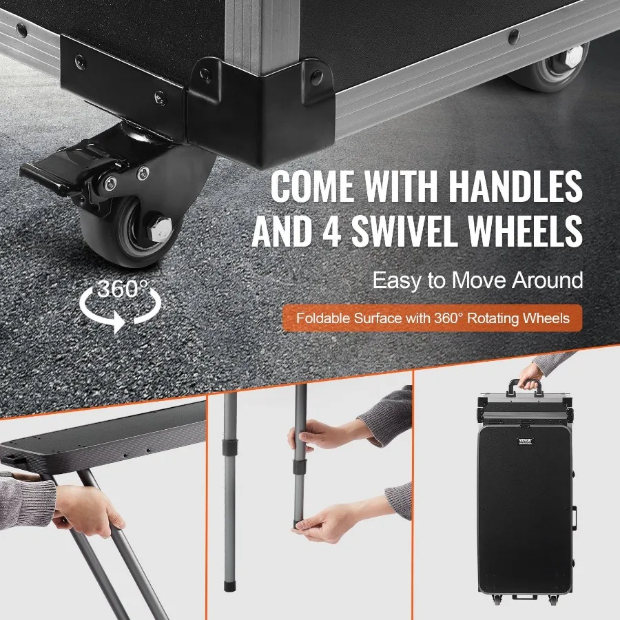 VEVOR Professional Makeup Train Case Aluminum Cosmetic Case Workbench With Supporting Legs Rolling Makeup Case Extra Large Trol