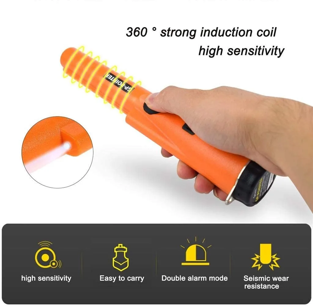 Partial Waterproof Metal Detector Pinpointer,Handheld Convenient Pin Pointer Wand with Holster, 360°Scanning Locating Gold  Coin