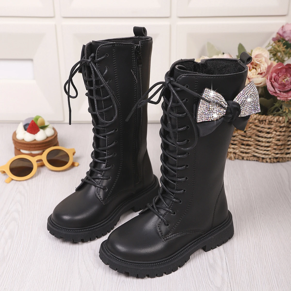 Zapatos Niña 2025 Botas de Invierno Moda Niños Botas Altas Botas Largas para Niña Botas de Princesa con Cordones Botas de Cuero Zapatos para Niños Botas