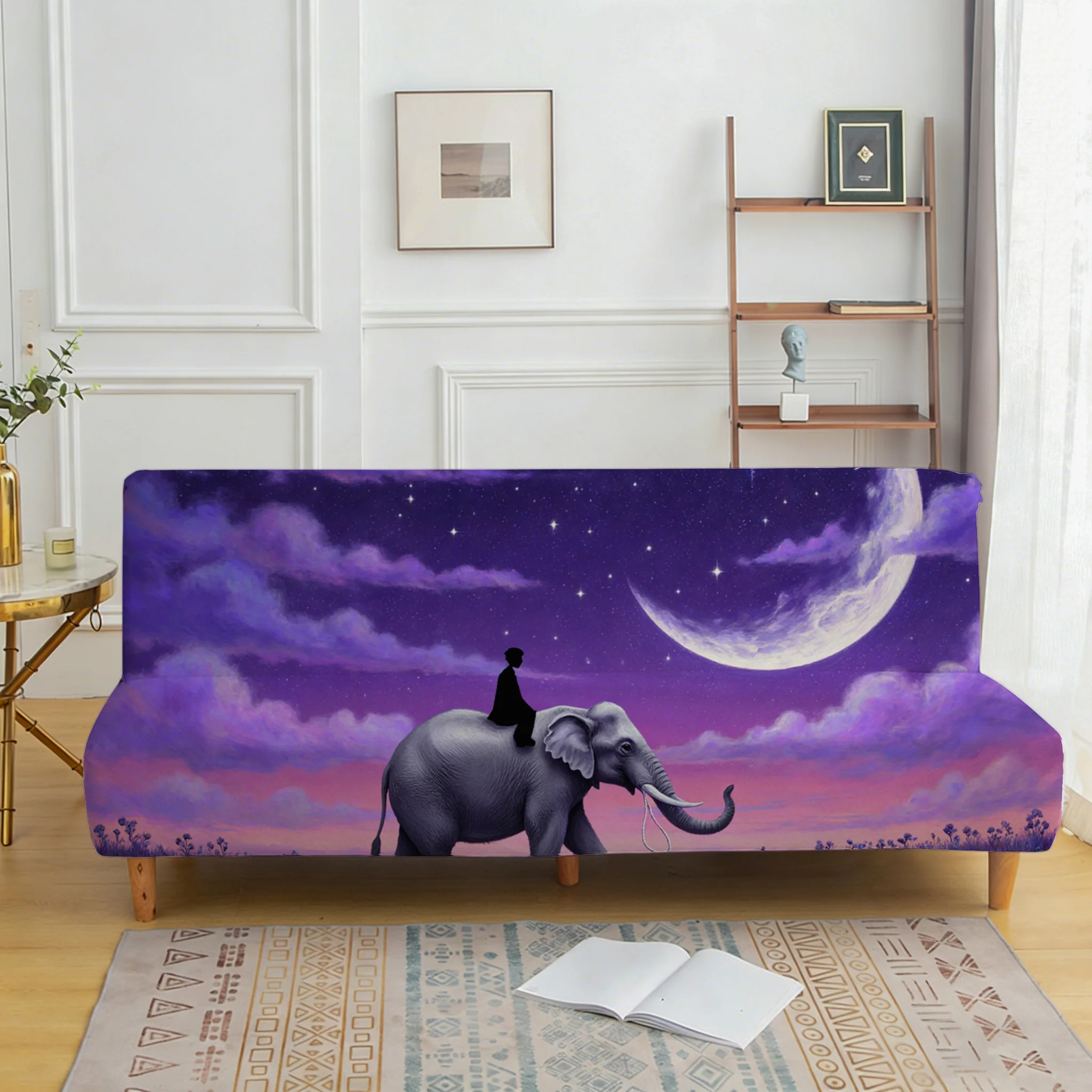 Dream Star Elephant Printed Elastic Sofa Bed Cover, Living Room Sofa Bed Cover, Dustproof Machine Washable Sofa Bed Cover