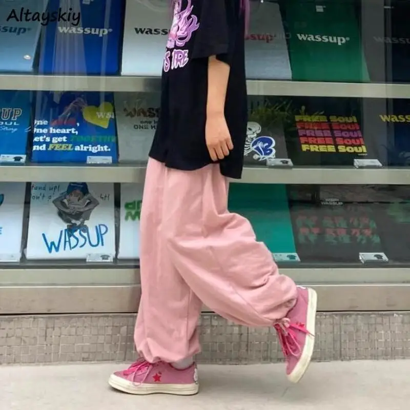 Casual Wide Leg Harem Pants Lovely Y2k Trendy Workout Preppy Style Loose E Girls Oversized Trousers Simple All-match Streetwear