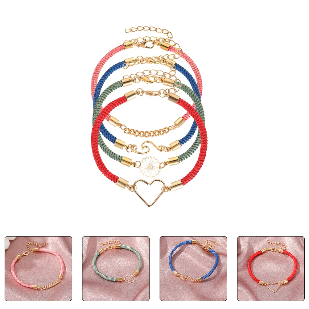 4 Pcs Couple Bracelet Fashion Red for Woman Braided Knit Friendship Hand Jewelry Weave Charm Couples Bracelets