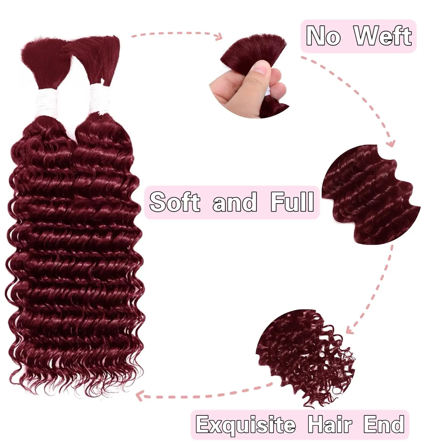 BUG Deep Wave Bulk Human Hair 100% unprocessed Brazilian Virgin Hair human hair micro-braided without weft thread