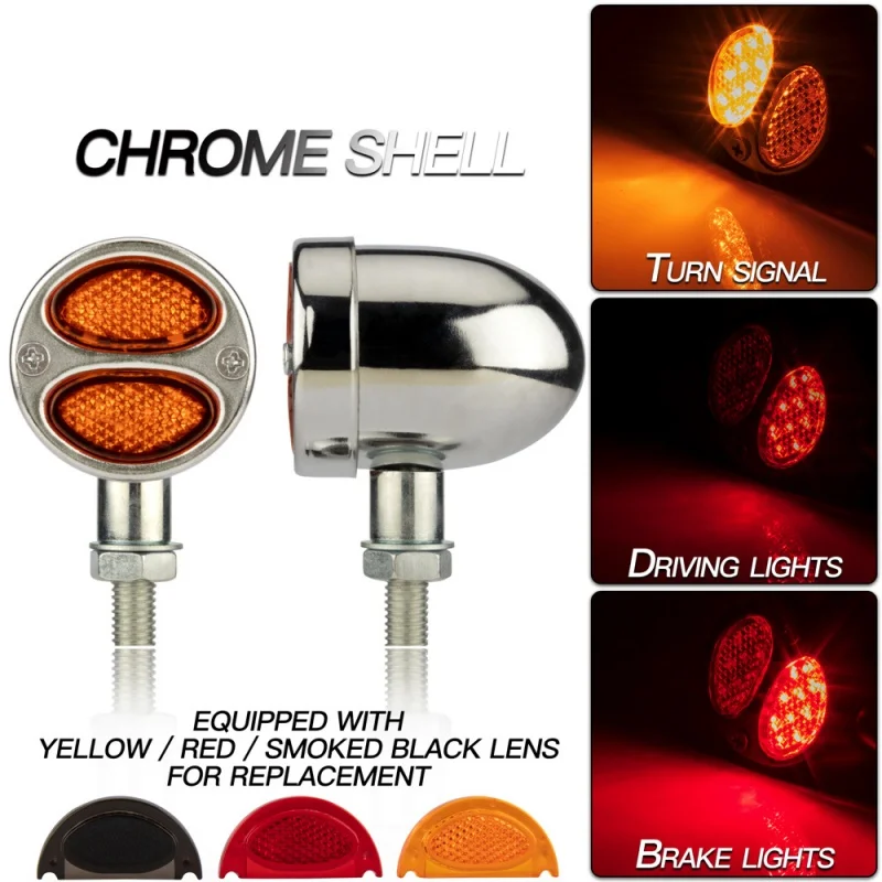 Cross-Border Hot Sale Retro Motorcycle Accessories Metal Led Double Elliptical Turn Signal With Driving Brake Lights