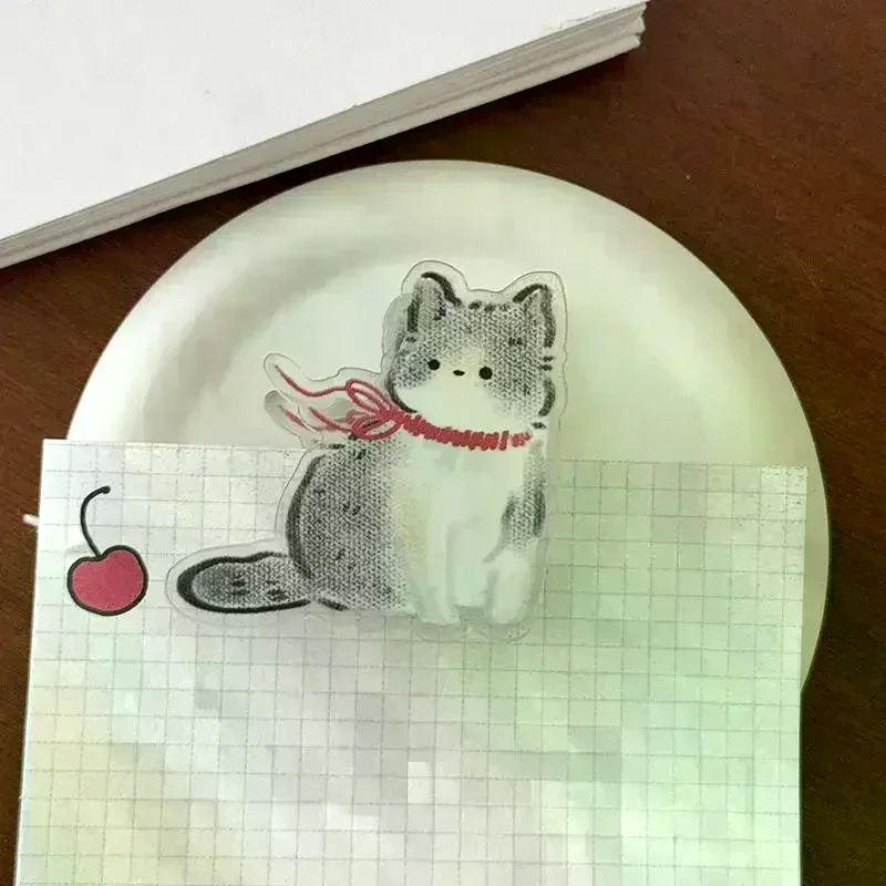 7pcs/set Sealing Clamp Cat Cute PP Clip Paperclip Bookmark Cartoon Memo Clip Decorative Double Sided Acrylic Paper Clip Student