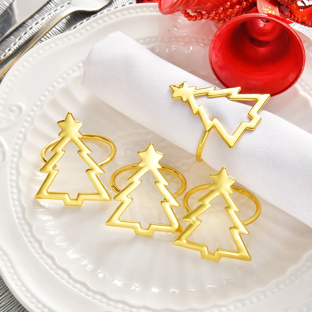 Alloy Napkin Rings Holder Xmas Table Decoration Hollow Christmas Tree Napkin Rings for Wedding Birthday Dinner Decor